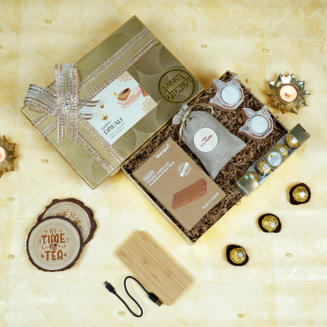 Corporate Diwali Gifts India Wooden Power Bank and Gourmet Dry Fruits Corporate Diwali Gifts India Wooden Power Bank and Gourmet Dry Fruits